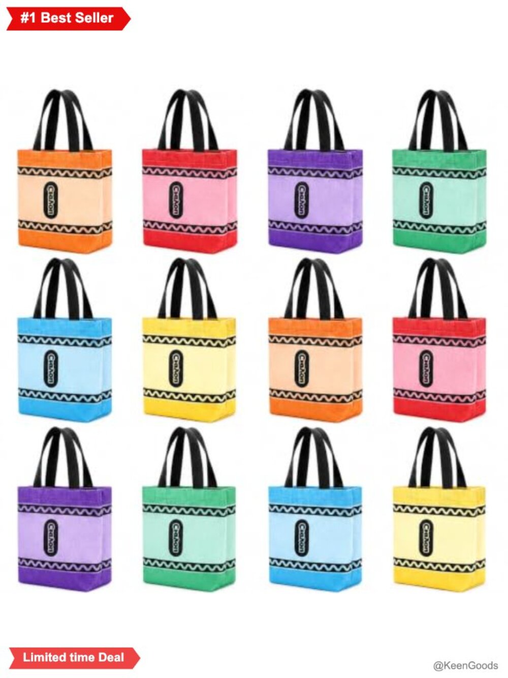6 Pack Crayon Canvas Tote Bags Reusable Teacher Appreciation Gift Bags